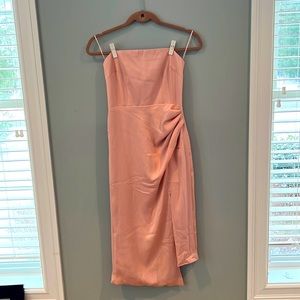 CUSHNIE STRAPLESS SIDE-SLIT DRESS BLUSH PINK